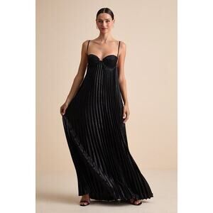 Lulus Brilliant Allure Black Pleated Maxi Dress - Size S